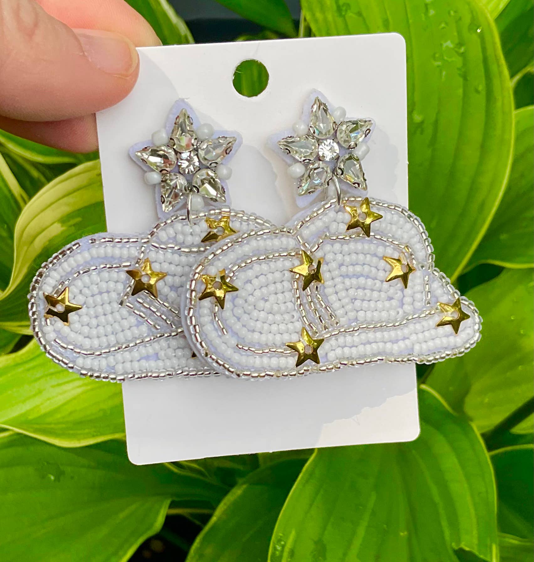 White Cowgirl Hat Earrings