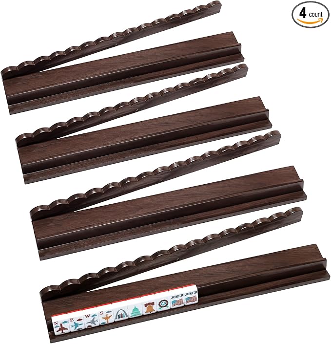 20-Inch Wooden American Mahjong Racks with Magnetic Scalloped Pushers | Set of 4