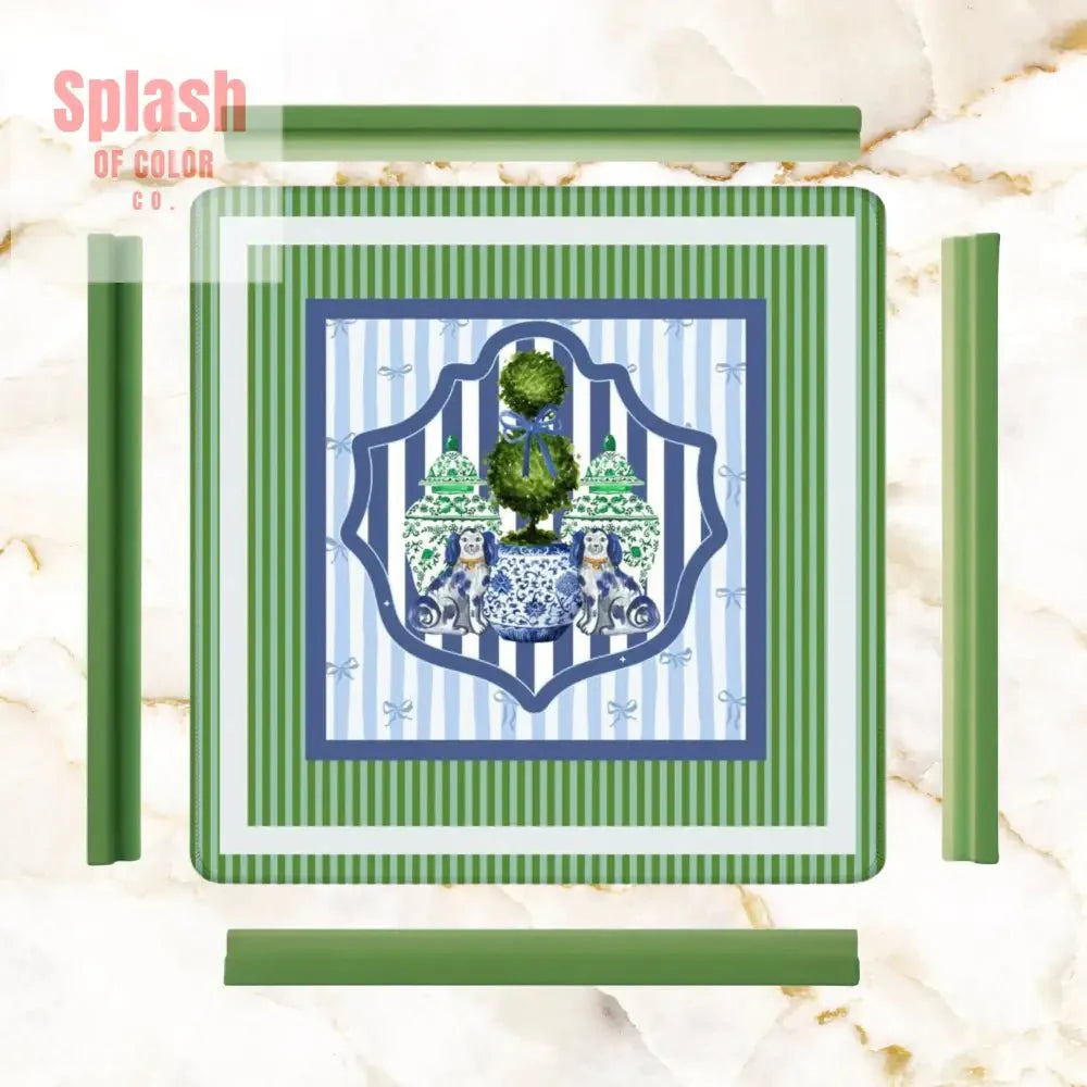 Chinoiserie Staffordshire Preppy Green Blue Striped Mahjong Mat