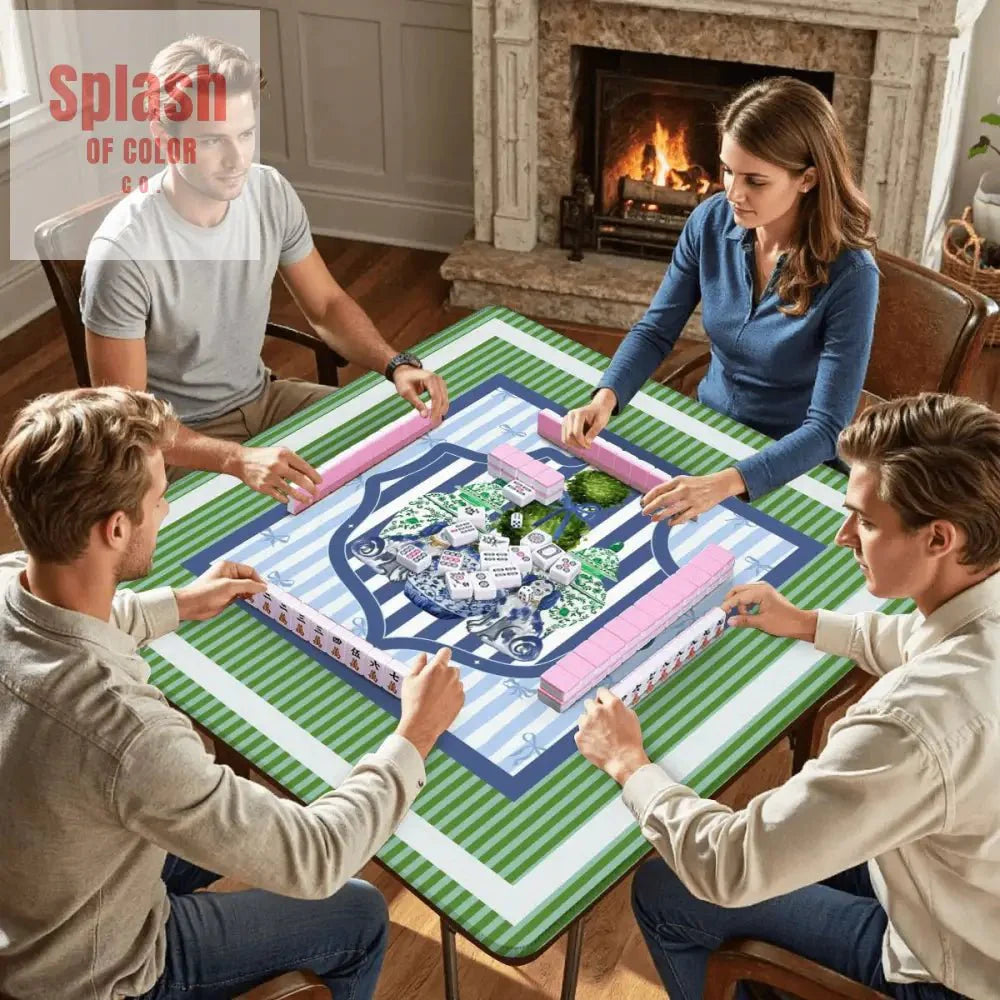 Chinoiserie Staffordshire Preppy Green Blue Striped Mahjong Mat