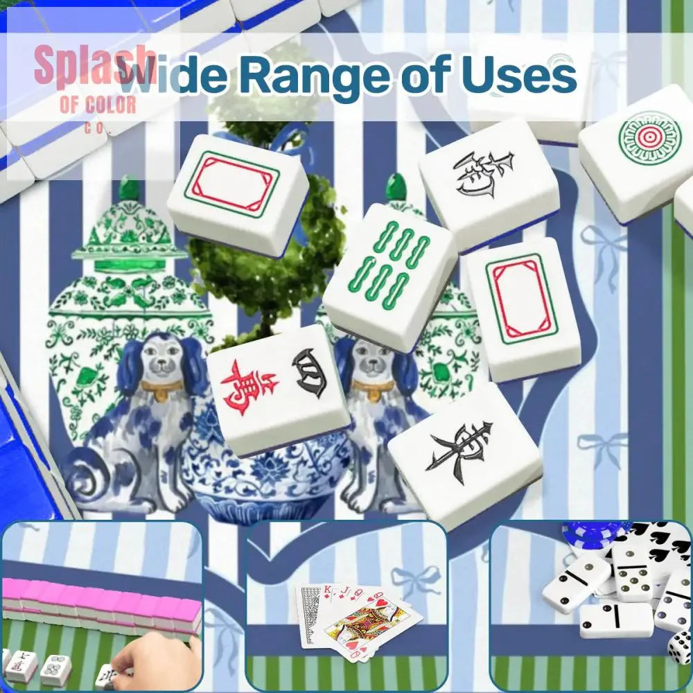 Chinoiserie Staffordshire Preppy Green Blue Striped Mahjong Mat