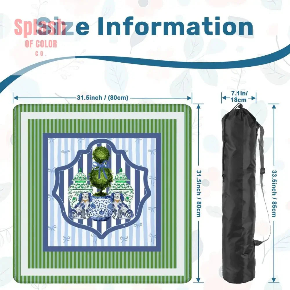Chinoiserie Staffordshire Preppy Green Blue Striped Mahjong Mat