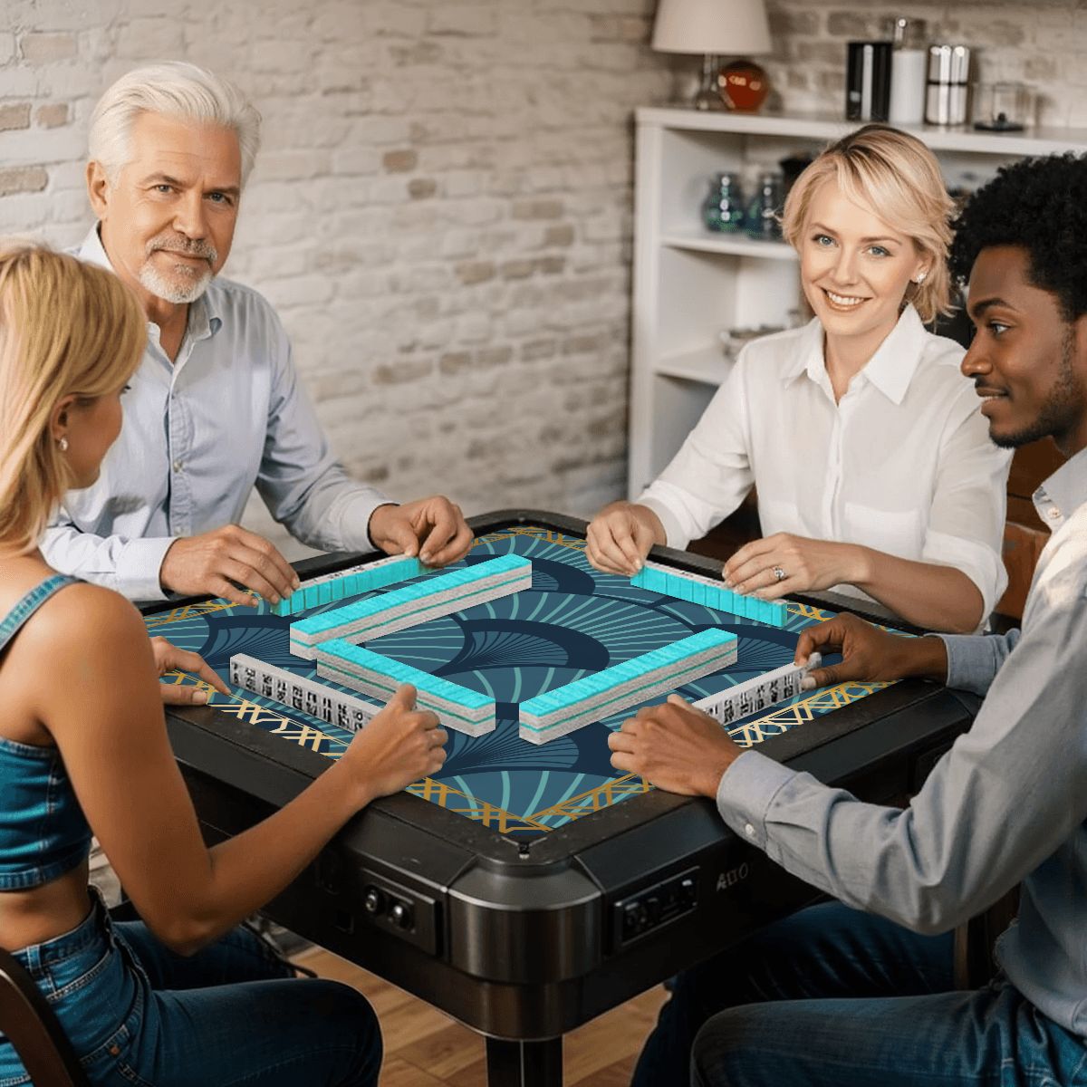 Art Deco Gilded Golden, Blue Speakeasy Collection Mahjong Mat
