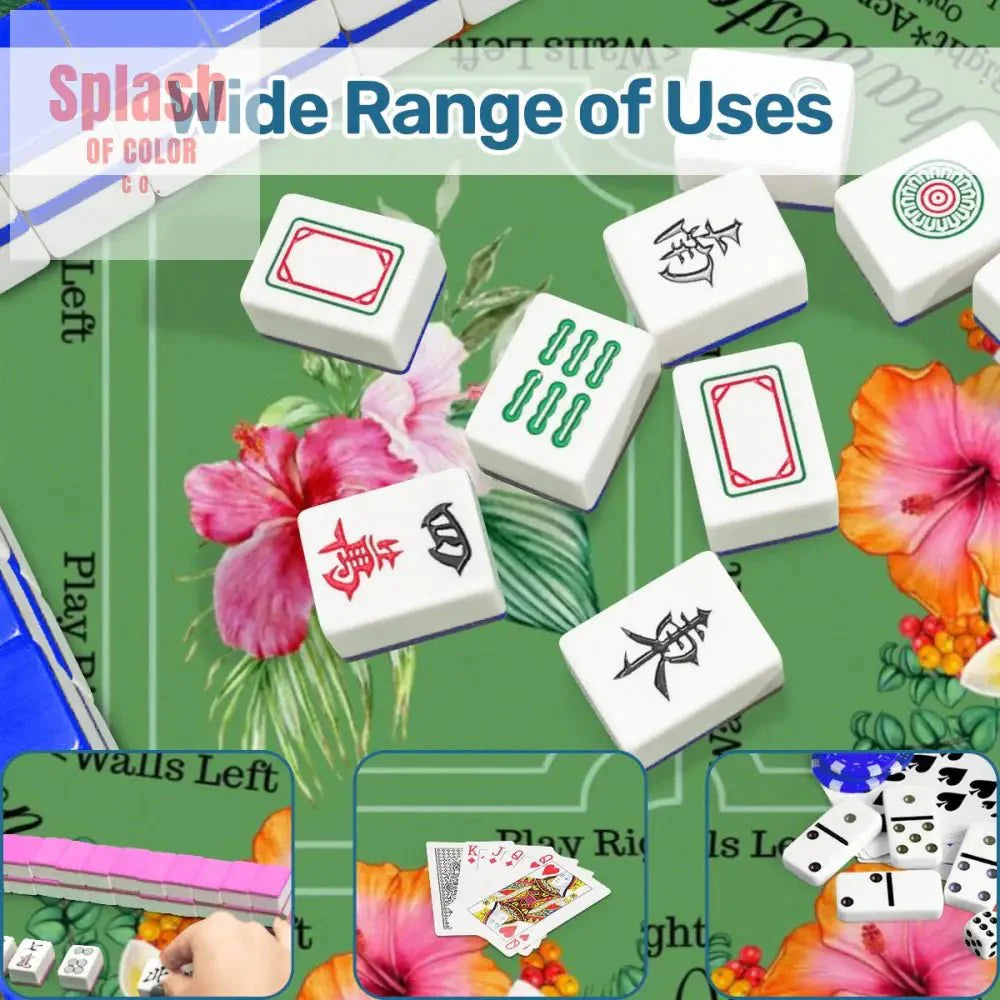 Mahjong Mat With Instructions, Preppy Pink, Green Charleston Tropical Mahjong Game Mat