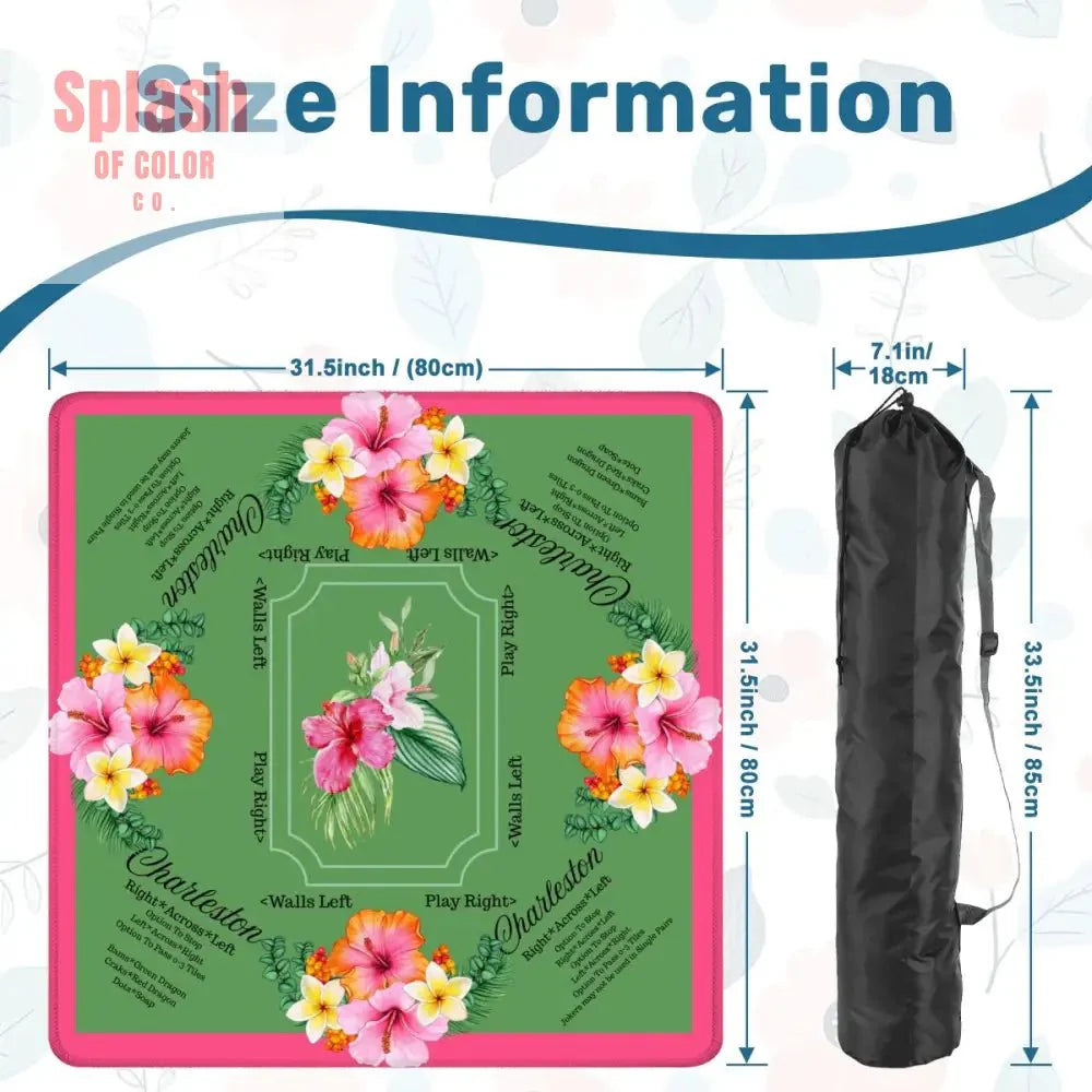 Mahjong Mat With Instructions, Preppy Pink, Green Charleston Tropical Mahjong Game Mat