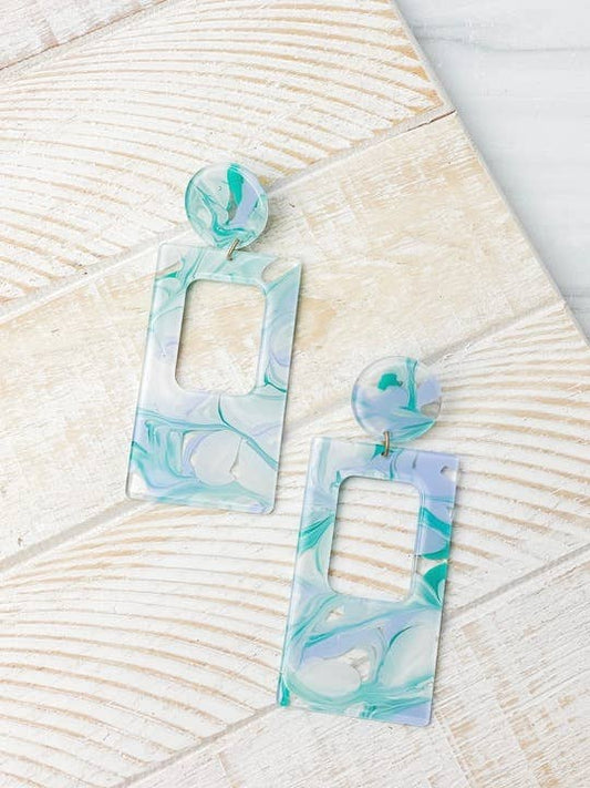 Groovy Acrylic Statement Dangle Earrings - Aqua